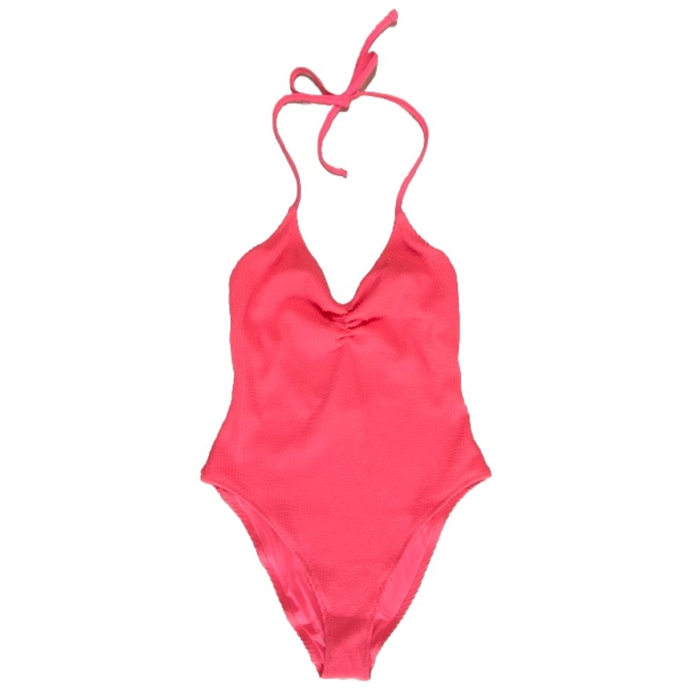 🆕 Aerie Swimsuit Womens Medium Coral Pink One Piece Cheeky Halter Bathing Suit - Picture 2 of 8